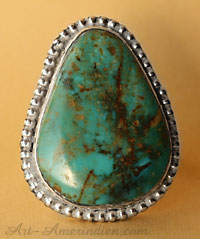 Bague western country USA en argent massif, turquoise verte foncé avec matrices cuivrées, bijoux fabriqué aux USA signé par l'artiste américain