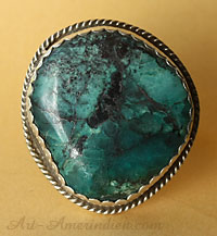 Bague Western Country en argent massif et turquoise bleu foncé, bijou Américain signé par l'artiste