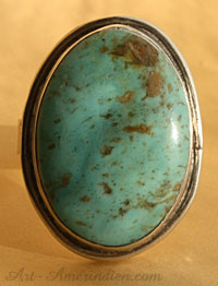 Bague USA western country en argent massif et turquoise Kingman Mine ovale