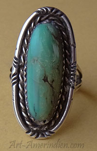 Bague Navajo en argent avec turquoise verte taille 49