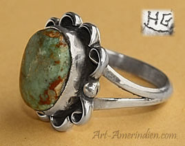 Navajo Indian Native American sterling silver and turquoise ring hallmarked HG, size 6 1/2