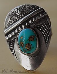 Bague amérindienne Navajo moderniste, 1 turquoise, bijou tribal amérindien