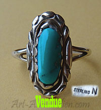 Bague Navajo en argent et turquoise bleue, bijou amérindien signé Nellie Bain