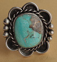 Bague tribale Navajo, bijou amérindien en argent et turquoise naturelle