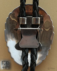 RB Navajo native American hallmark on this sterling silver landing Eagle bolo tie,