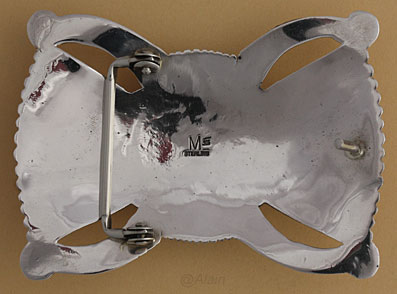 Indian Native American Navajo ethnic / tribal Belt Buckle made from sterling silver and Turquoise, hallmarked M