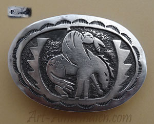 Boucle de ceinture Americaine Navajo en argent motif end of the trail