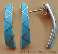 Boucles d'oreilles amérindiennes Zuni en mosaïque de turquoise sleeping Beauty