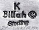 K Billah mark on Indian jewelry for Kevin Billah Navajo silversmith