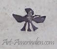 Peyote bird hallmark on overlay Indian jewelry is Leroy Honyaktewa Hopi silversmith