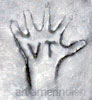 VT inside a hand print mark: Vera Tsosie Navajo indian native jewelry hallmark